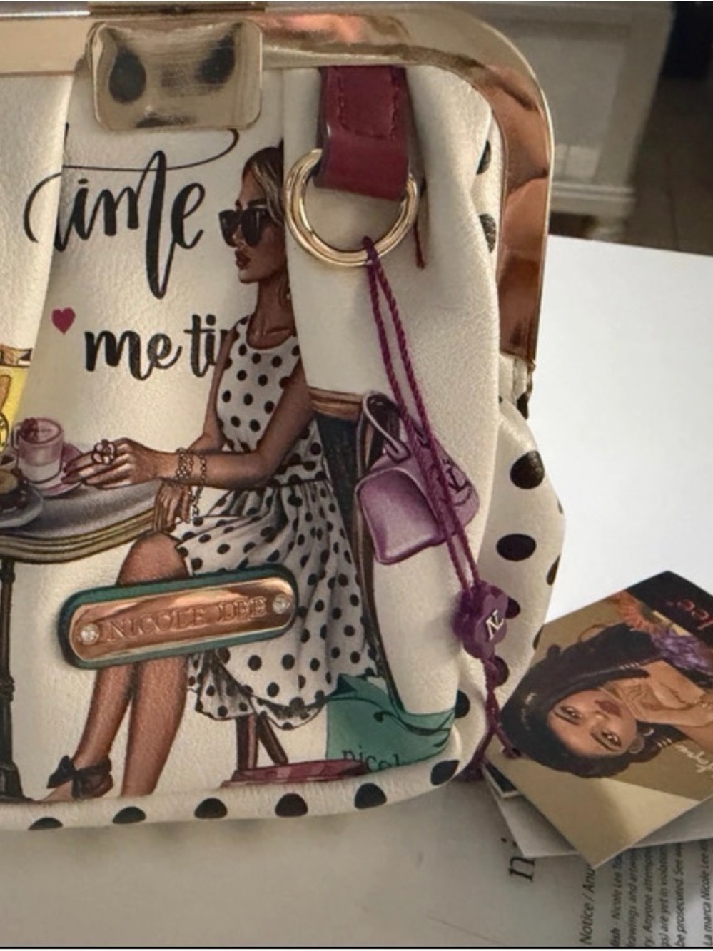 Nicole Lee Cream Polka Dot Illustrated Women's Crossbody Bag